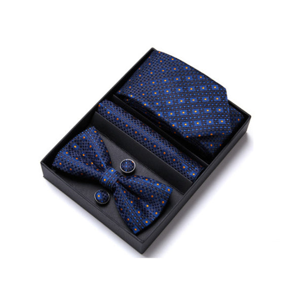 Blue Tie, Pocket Square, Cufflinks, Bow Tie 4 Pieces Gift Set 藍色領帶口袋巾袖扣領結4件套裝 KCBT2122