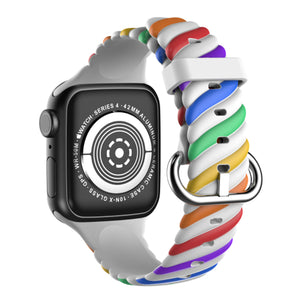 Rainbow White Silicone Woven Texture Apple Watch Band (for small wrist) 彩虹白色矽膠編織紋理 Apple 錶帶 (適合小手腕) (KCWATCH1135)