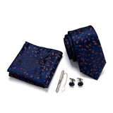 Blue Tie, Pocket Square, Cufflinks, Tie Clip 4 Pieces Gift Set 藍色領帶口袋巾袖扣領帶夾4件套裝 KCBT2135