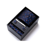 Blue Tie, Pocket Square, Cufflinks, Tie Clip 4 Pieces Gift Set 藍色領帶口袋巾袖扣領帶夾4件套裝 KCBT2135