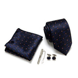 Blue Tie, Pocket Square, Cufflinks, Tie Clip 4 Pieces Gift Set 藍色領帶口袋巾袖扣領帶夾4件套裝 KCBT2136