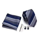 Blue Tie, Pocket Square, Cufflinks, Tie Clip 4 Pieces Gift Set 藍色領帶口袋巾袖扣領帶夾4件套裝 (KCBT2137)