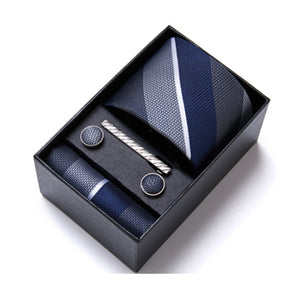 Blue Tie, Pocket Square, Cufflinks, Tie Clip 4 Pieces Gift Set 藍色領帶口袋巾袖扣領帶夾4件套裝 (KCBT2137)