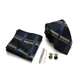 Blue Tie, Pocket Square, Cufflinks, Tie Clip 4 Pieces Gift Set 藍色領帶口袋巾袖扣領帶夾4件套裝 KCBT2138