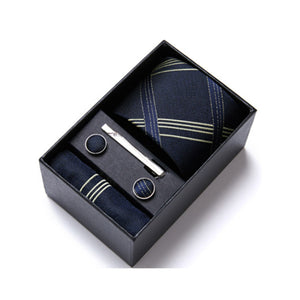 Blue Tie, Pocket Square, Cufflinks, Tie Clip 4 Pieces Gift Set 藍色領帶口袋巾袖扣領帶夾4件套裝 KCBT2138