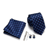 Blue Tie, Pocket Square, Cufflinks, Tie Clip 4 Pieces Gift Set 藍色領帶口袋巾袖扣領帶夾4件套裝