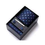 Blue Tie, Pocket Square, Cufflinks, Tie Clip 4 Pieces Gift Set 藍色領帶口袋巾袖扣領帶夾4件套裝