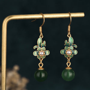Imitation Jade Floral Vintage Earrings 仿玉花卉復古耳環 (KJEA20141)