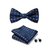 Blue Tie, Pocket Square, Cufflinks, Bow Tie 4 Pieces Gift Set 藍色領帶口袋巾袖扣領結4件套裝
