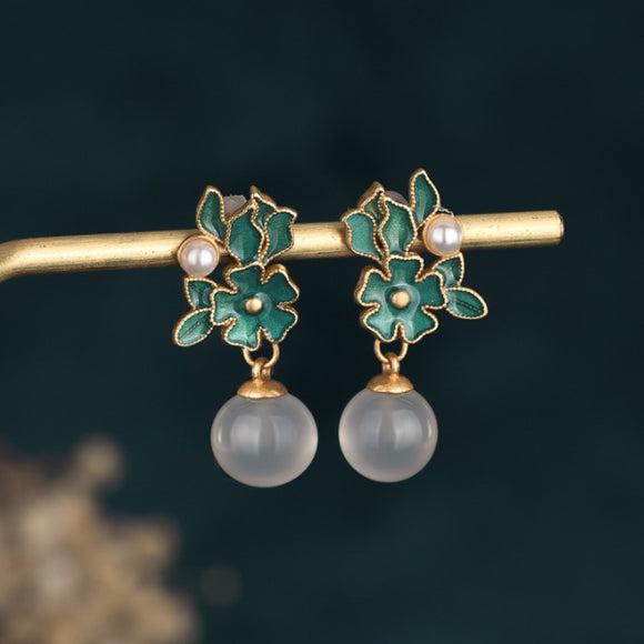 Classical Floral Imitation Jade Earrings 古典花卉仿玉耳環 KJEA20143
