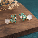 Classical Floral Imitation Jade Earrings 古典花卉仿玉耳環 KJEA20143