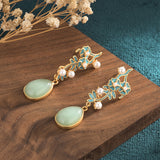 Imitation Jade Flower Branch Vintage Earrings 仿玉花枝復古耳環 (KJEA20144)