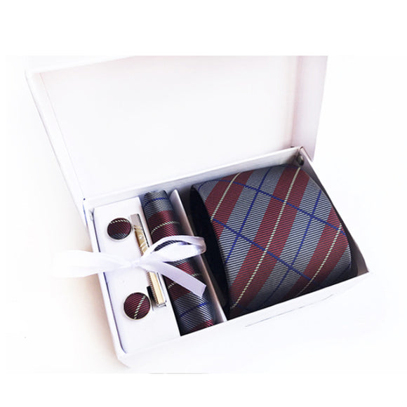 Grey Tie, Pocket Square, Cufflinks, Tie Clip 4 Pieces Gift Set 灰色領帶口袋巾袖扣領帶夾4件套裝 (KCBT2144)
