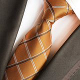 Brown Tie, Pocket Square, Cufflinks, Tie Clip 4 Pieces Gift Set 棕色領帶口袋巾袖扣領帶夾4件套裝 (KCBT2147)