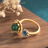 Lotus Flower Imitation Jade Open Ring (Adjustable) 蓮花仿玉開口戒指 (可調節) KJEA20148
