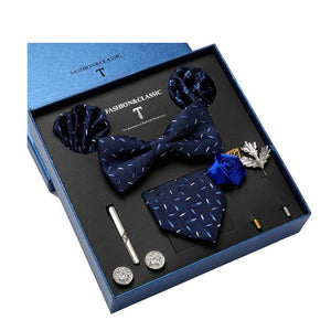 Bow Tie, Pocket Square, Brooch, Tie Clip 8 Pieces Gift Set 領結口袋巾胸針領帶夾8件套裝 KCBT2148