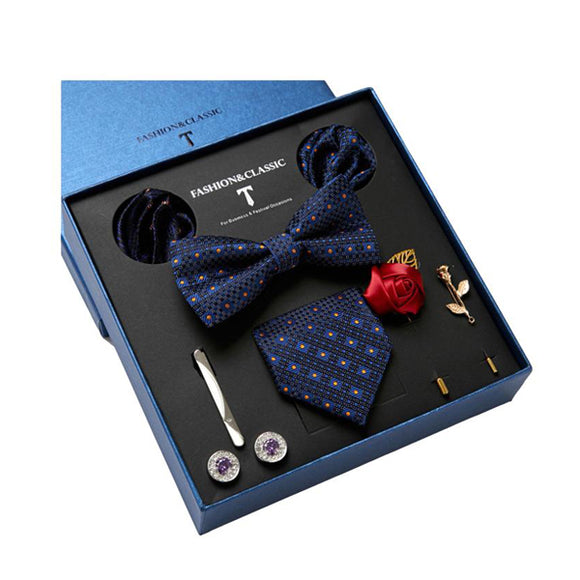 Bow Tie, Pocket Square, Brooch, Tie Clip 8 Pieces Gift Set 領結口袋巾胸針領帶夾8件套裝 KCBT2149