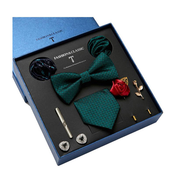 Bow Tie, Pocket Square, Brooch, Tie Clip 8 Pieces Gift Set 領結口袋巾胸針領帶夾8件套裝