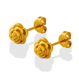 Lovely Gold Rose Flower Earrings 可愛金玫瑰花朵耳環 (KJEA20158)