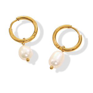 Freshwater Pearl Hoop Earrings 淡水珍珠圈形耳環 KJEA20160