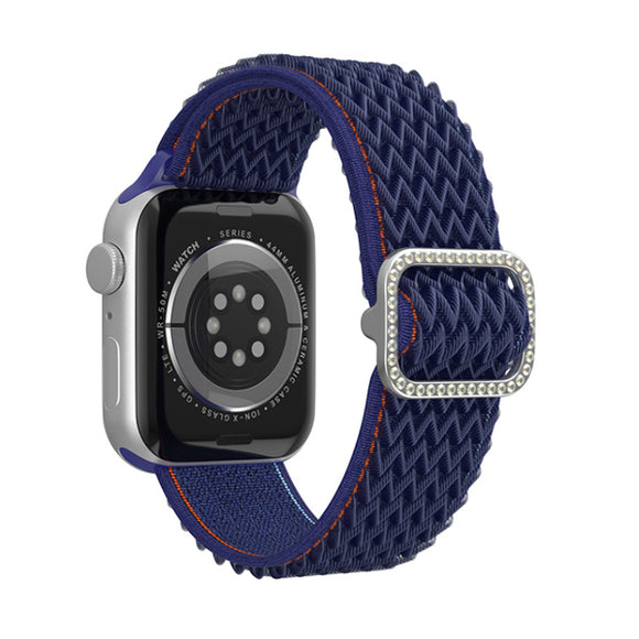 Navy Blue Wave Pattern Nylon Woven Rhinestone Buckle Apple Watch Band 海軍藍波浪紋尼龍編織水鑽扣 Apple 錶帶  (KCWATCH1168)