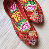 Traditional Handmade Red Goldfish Wedding Flat Shoes 傳統手工製造紅色金魚繡花鞋