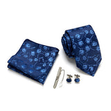 Blue Tie, Pocket Square, Cufflinks, Tie Clip 4 Pieces Gift Set 藍色領帶口袋巾袖扣領帶夾4件套裝 (KCBT2180)