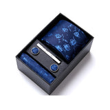 Blue Tie, Pocket Square, Cufflinks, Tie Clip 4 Pieces Gift Set 藍色領帶口袋巾袖扣領帶夾4件套裝 (KCBT2180)