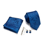 Blue Tie, Pocket Square, Cufflinks, Tie Clip 4 Pieces Gift Set 藍色領帶口袋巾袖扣領帶夾4件套裝 (KCBT2182)