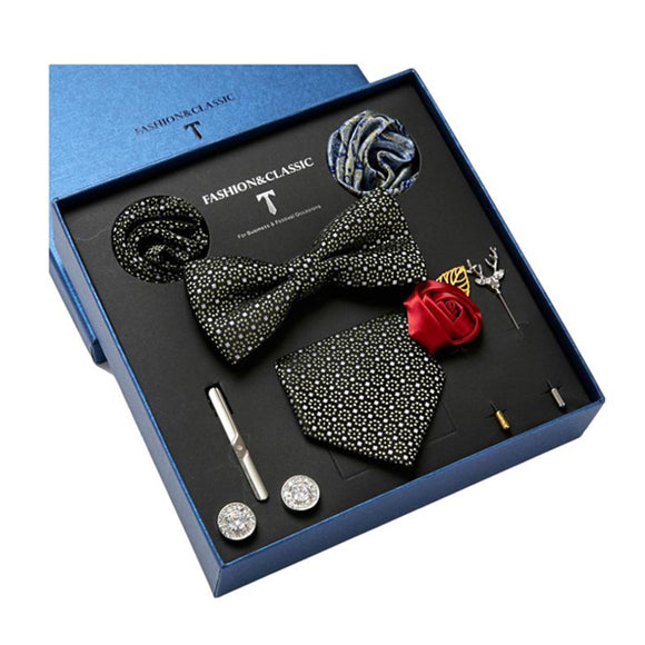Bow Tie, Pocket Square, Brooch, Tie Clip 8 Pieces Gift Set 領結口袋巾胸針領帶夾8件套裝 (KCBT2184)