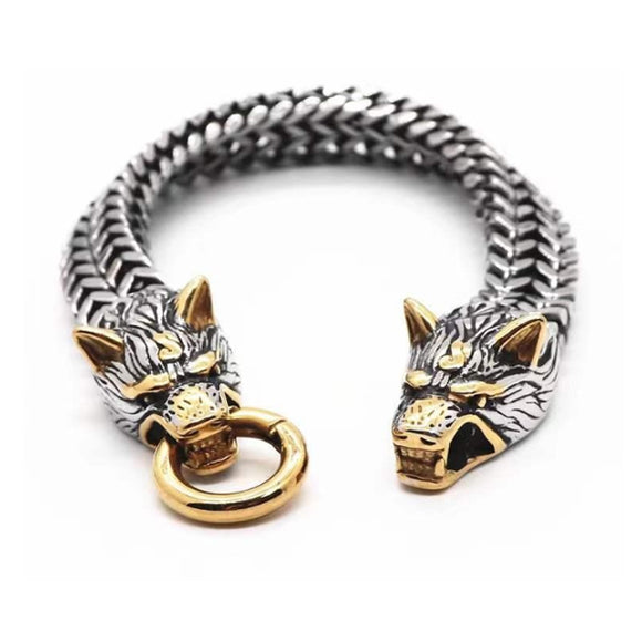 Stainless Steel Viking Wolf Head Bracelet (Circumference 21cm) 不銹鋼維京狼頭手鍊 (鍊長 21cm) KJBR16186