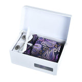 Purple Tie, Pocket Square, Cufflinks, Tie Clip 4 Pieces Gift Set 紫色領帶口袋巾袖扣領帶夾4件套裝 (KCBT2209)