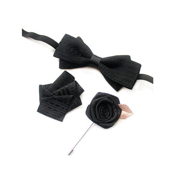 Black Bow Tie with Buttonhole and Brooch 黑色領結配胸花 + 胸針 KCBT2006