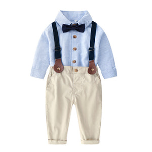 Kids Long Sleeve Shirt Overalls Two Piece Set 童裝長袖襯衫背帶褲兩件套 KCCLSP2155
