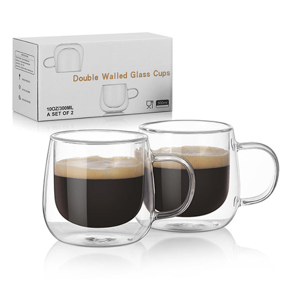 Clear Double Wall Glasses Coffee Glass Cups 300ml / 10oz - Set of 2 透明雙層玻璃杯咖啡玻璃杯 300 毫升/10 盎司 - 2 件套 KCHM1107a