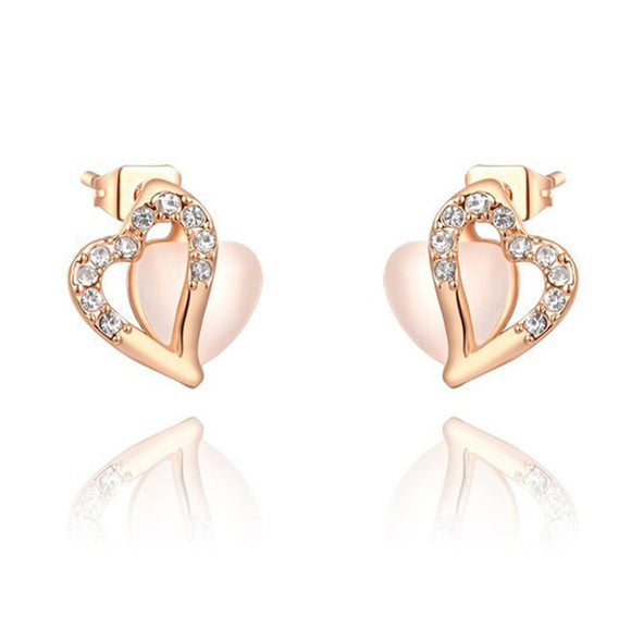 Austria Crystal Rose Gold Double Heart Pink Color Earrings ** Free Gift ** 奧地利水晶玫瑰金雙心粉紅色耳環 ** 附送贈品 **