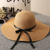 Foldable Girls Straw Black Ribbon Bow Hat 可折疊女生黑絲帶蝴蝶結草帽 (KCHT2044a)