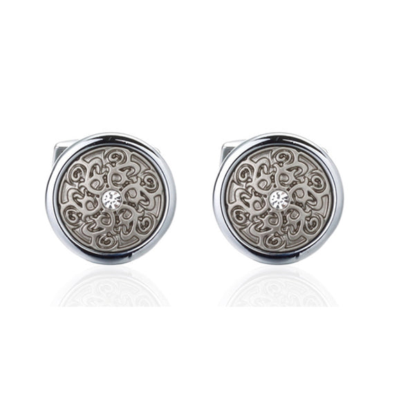 Silver Round Vintage Cufflinks 銀色圓形復古花紋袖扣