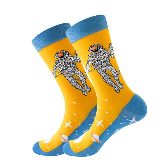 Orange Astronaut Pattern Cozy Socks (EU38-EU45) 橙色宇航員圖案舒適襪子 (歐碼38-歐碼45)