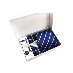 Blue Tie, Pocket Square, Cufflinks, Tie Clip 4 Pieces Gift Set 藍色領帶口袋巾袖扣領帶夾4件套裝 KCBT2043