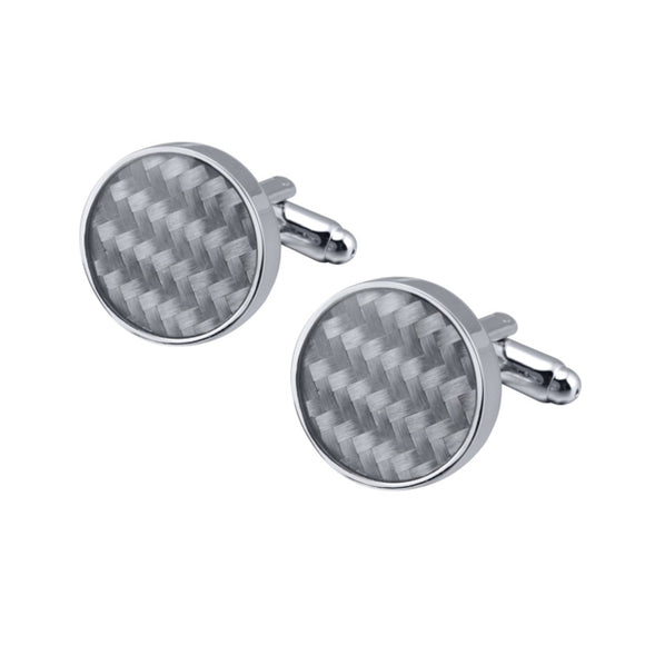 Round Grey Carbon Fiber Cufflinks 圓形灰色碳纖維斜紋袖扣
