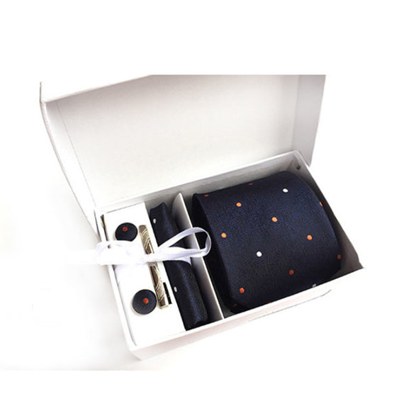 Blue Tie, Pocket Square, Cufflinks, Tie Clip 4 Pieces Gift Set 藍色領帶口袋巾袖扣領帶夾4件套裝 KCBT2041