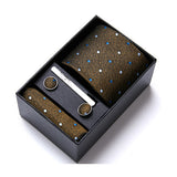 Brown Tie, Pocket Square, Cufflinks, Tie Clip 4 Pieces Gift Set 棕色領帶口袋巾袖扣領帶夾4件套裝 (KCBT2156)