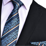 Blue Tie, Pocket Square, Cufflinks, Tie Clip 4 Pieces Gift Set  藍色領帶口袋巾袖扣領帶夾4件套裝