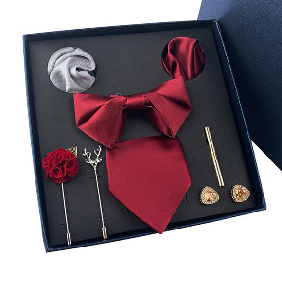 Bow Tie, Pocket Square, Brooch, Tie Clip 8 Pieces Gift Set  領結口袋巾胸針領帶夾8件套裝 KCBT2059