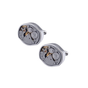 Silver Oval Mechanical Watch Cufflinks 銀色橢圓機械機芯手錶袖扣