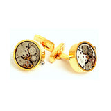 Vintage Round Watch Functional Mechanical Cufflinks 圓形金色銀机械袖扣
