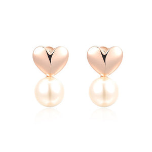 Rose Gold Heart with Pearl Pendant Earrings ** Free Gift ** 玫瑰金珍珠耳環 ** 附送贈品 **
