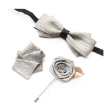 Silver Bow Tie with Buttonhole and Brooch 銀色領結配胸花 + 胸針 KCBT2001