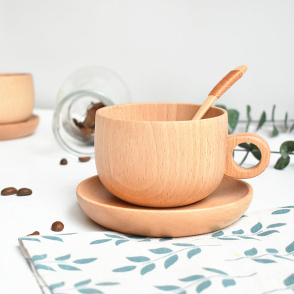Natural Beech Wood Coffee Cup and Coffee Plate 天然櫸木咖啡杯和咖啡碟